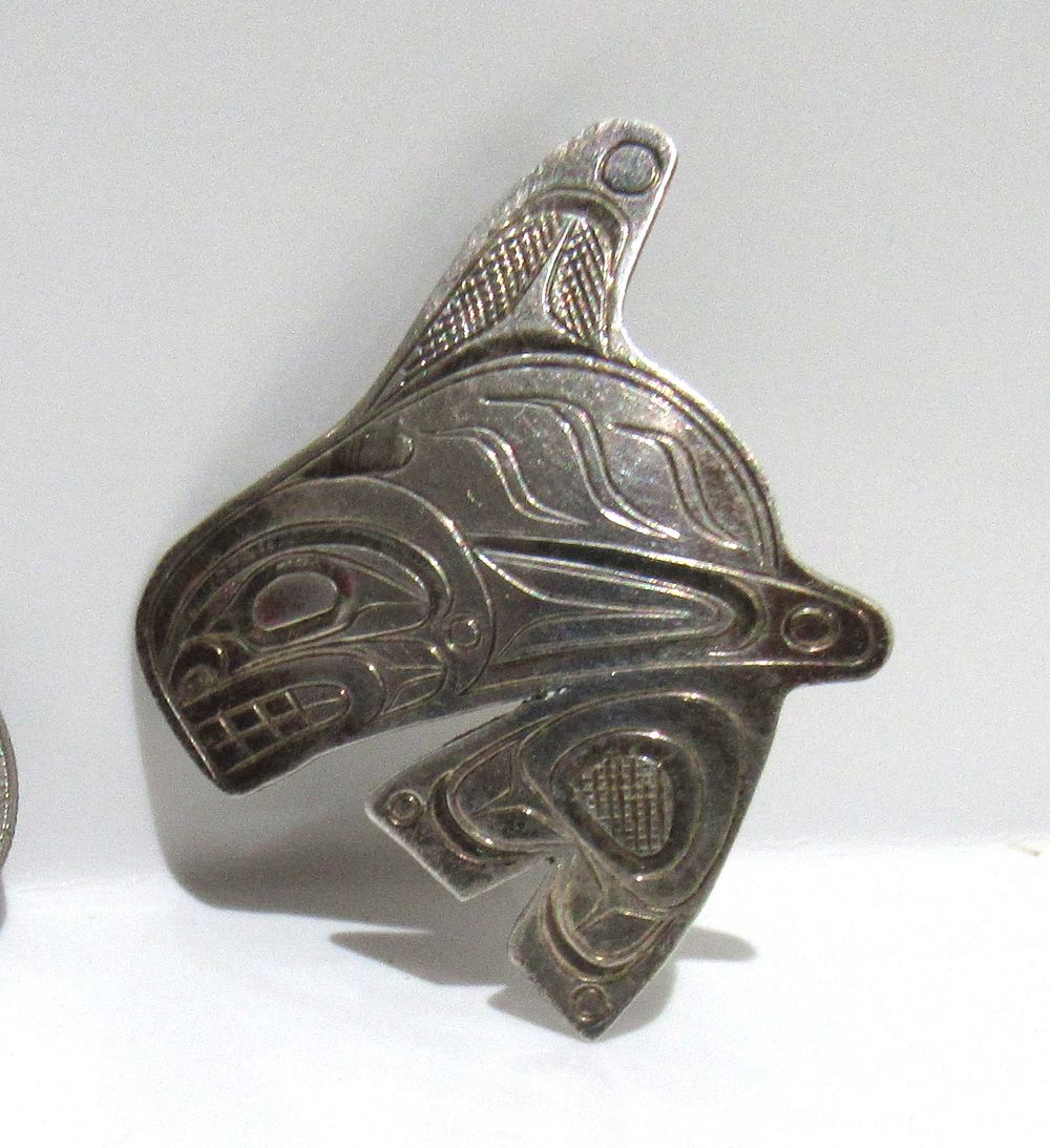 SIGNED STERLING SILVER NORTHWEST COAST HAIDA BROOCH/PENDANT.