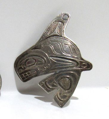 SIGNED STERLING SILVER NORTHWEST COAST HAIDA BROOCH/PENDANT.