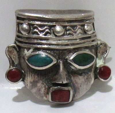 AZTEC/MAYAN STERLING SILVER BROOCH/PENDANT.