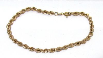 10KT GOLD ROPE BRACELET. 7.5" OVERALL LENGTH.