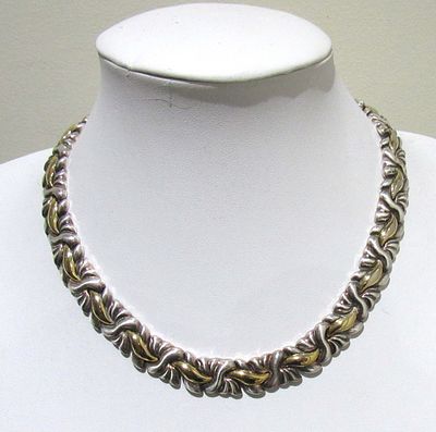STUNNING STERLING SILVER CHOKER/NECKLACE WITH GOLD WASH ACCENTS,