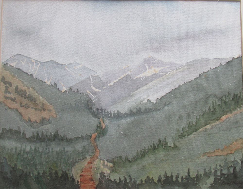 Lot 49: SIGNED WATERCOLOR ON PAPER PAINTING. ARTIST TITLE "SUMMER IN THE ROCKIES" IMAGE SIZE 15" HIGH X 19" WIDE.