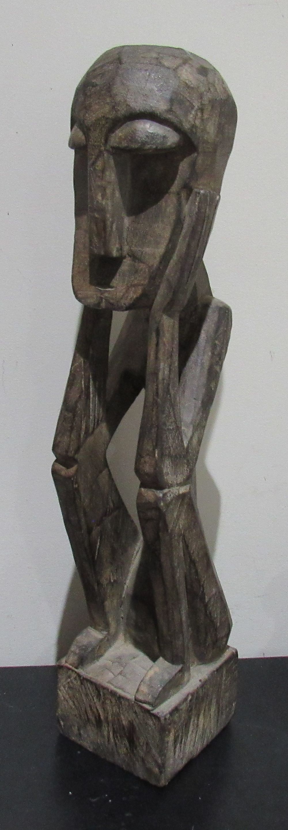 BIN PRICE $10. VINTAGE WOOD CARVED AFRICAN SEATED MALE.