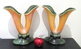 BIN PRICE $10.PAIR MCM CORNUCOPIA HULL ART POTTERY VASES. BOTH FOR ONE BID.Image - 2