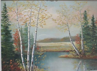 BIN PRICE $10.. LISTED CANADIAN ARTIST ANNA JALAVA OIL PAINTING ON BOARD. C.1960S.