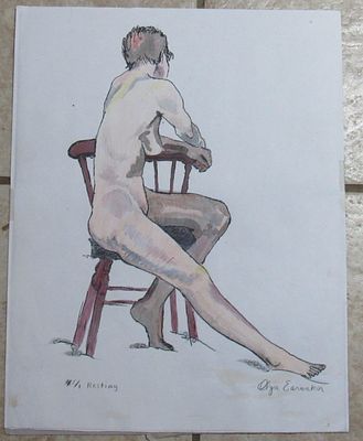 SIGNED NUDE STUDY "RESTING".