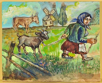 LISTED ARTIST DAVID BURLIUK PAINTING. Original painting by the important Russian-American 