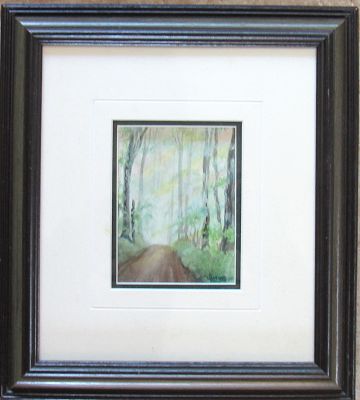 SIGNED PERKINS DOUBLE MATTED MINIATURE WATERCOLOR COUNTRY BACK ROAD. POSSIBLY PORT HOPE. 