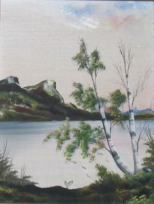 SIGNED EMERALD LAKE BANFF ALBERTA WATERCOLOR PAINTING ON BOARD. IMAGE SIZE 8.5" HIGH X 7 5/8 WIDE.