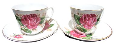 PAIR SWINNERTONS CABBAGE ROSE CUP AND SAUCERS.