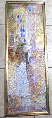 BIN PRICE $25.LISTED CDN. ARTIST JOYCE DEVLIN MIXED MEDIA ABSTRACT ON BOARD PAINTING. image 