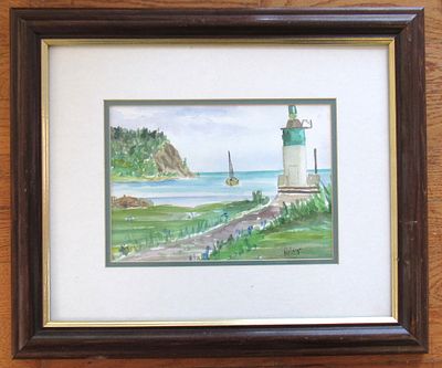 BIN PRICE $25. SIGNED CANADIAN WATERCOLOUR PAINTING. ONTARIO HARBOUR SCENE. IMAGE SIZE 7" HIGH 