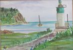 BIN PRICE $25. SIGNED CANADIAN WATERCOLOUR PAINTING. ONTARIO HARBOUR SCENE. IMAGE SIZE 7" HIGH Image - 1