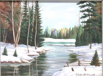 ONTARIO SPRING STREAM OIL PAINTING ON BOARD.