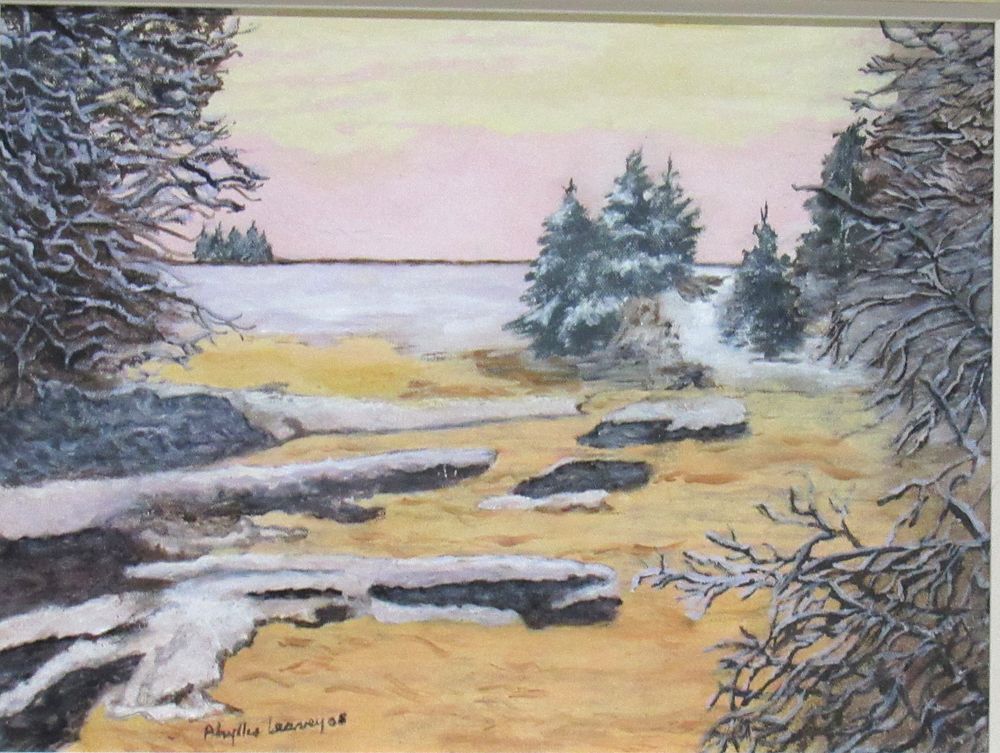 SIGNED ACRYLIC OIL PAINTING ON CANVAS "COW BAY BROOK" NOVA SCOTIA. IMAGE SIZE 11.5" HIGH X 
