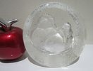 BIN PRICE $10. SIGNED MATS JONASSON GOSLING PAIR CRYSTAL PAPERWEIGHT SWEDEN. MINT CONDITION.Image - 2