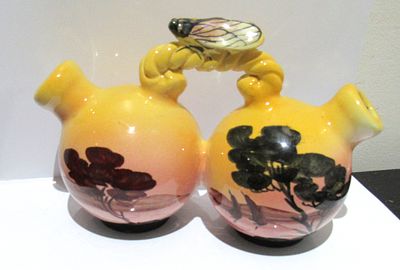 CICADA WARE VALLAURIS FRANCE POTTERY OIL AND VINEGAR. EXC. COND. NO CHIPS, CRACKS, REPAIRS.