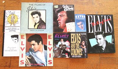 BIN PRICE $10. ELVIS MEMORABILIA LOT. 2 COOKBOOKS, 2 CALENDAR, 5 ASSTD. BOOKS. ALL FOR ON BID