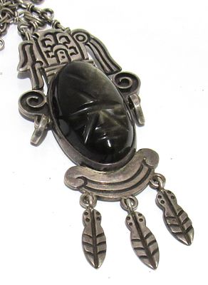 SPECTACULAR SIGNED MEXICAN STERLING SILVER NECKLACE & PENDANT.
