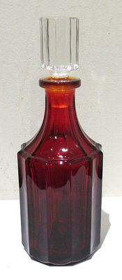 ART DECO RUBINA/RUBY GLASS COLOGNE/DRESSER BOTTLE. EXCELLENT CONDITION.. 