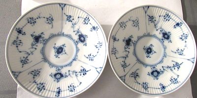 BIN PRICE $10. 2 ROYAL COPENHAGEN BLUE FLUTED SAUCERS.