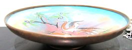 BIN PRICE $10.SIGNED ENAMEL ON COPPER MCM LOVE BIRDS VESSEL. 6.75" IN DIAMETER.Image - 3