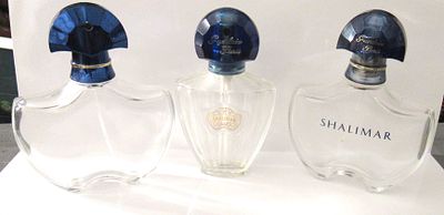 BIN PRICE $10. GROUP OF 3 VINTAGE SHALIMAR PERFUME BOTTLES. ALL MADE IN FRANCE.