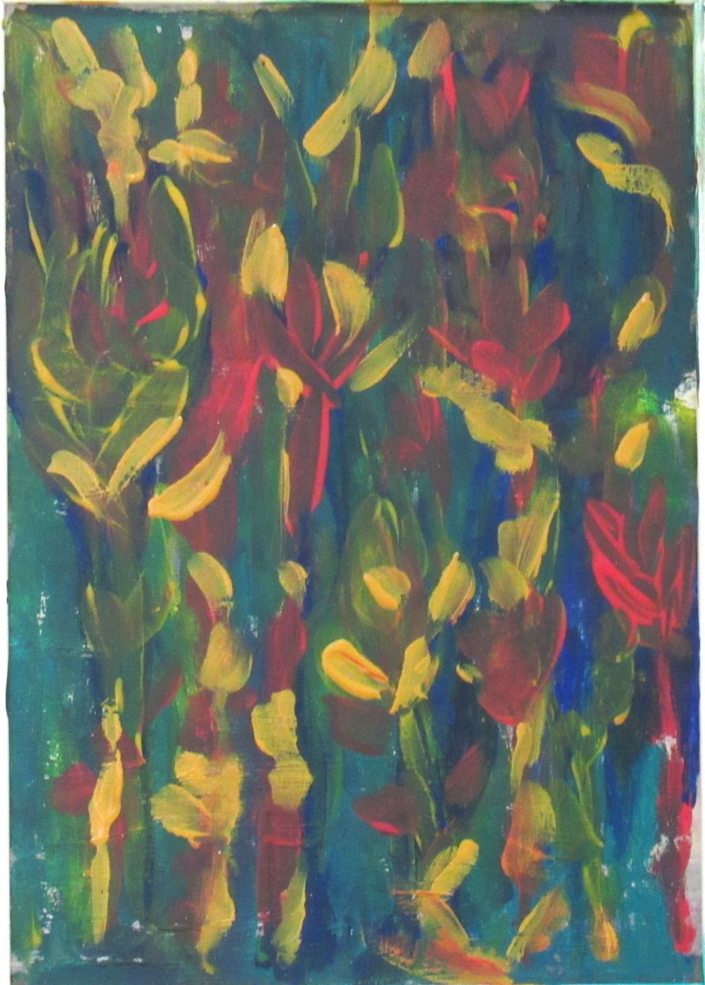 BIN PRICE $25. 1960S ABSTRACT OIL PAINTING ON BOARD 9" HIGH X 6.5" WIDE.