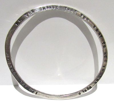 SIGNED STERLING SILVER BANGLE BRACELET "BE THE CHANGE THAT YOU WANT TO SEE IN THE WORLD" 