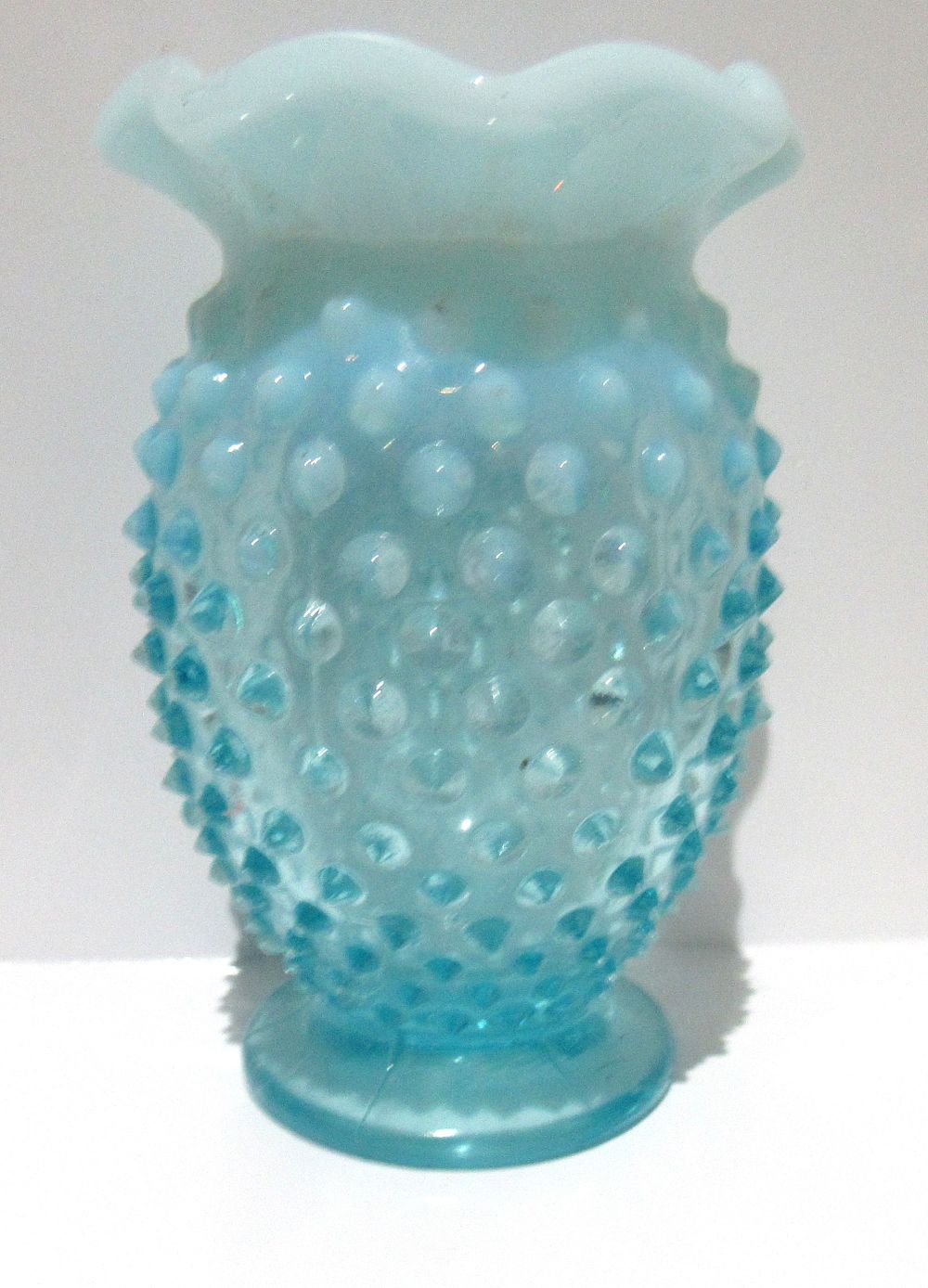 BIN PRICE $10. HOBNAIL OPALESCENT GLASS VASE.