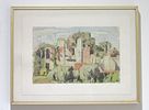 BIN PRICE $25.MILITARY INTEREST WW11 BOMBED BUILDINGS LONDON WATERCOLOR BY NOTED CANADIAN ART Image - 1
