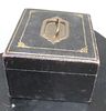 BIN PRICE $10. ANTIQUE GENTS TRAVELLING LEATHER BOUND JEWELRY BOX. NO KEY.Image - 2