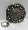 BIN PRICE $20. AZTEC/MAYAN WITH MOP STERLING SILVER BROOCH/PENDANT.Image - 1