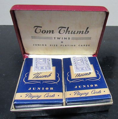 BIN PRICE $20. BOXED SET TOM THUMB JUNIOR PLAYING CARDS. UNOPENED WITH EXCISE STAMPS.