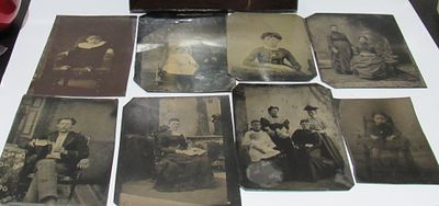 GROUPING OF NINE ANTIQUE TIN TYPES. ALL FOR ONE BID.
