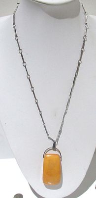 STERLING SILVER BUTTERSCOTCH AMBER NECKLACE.