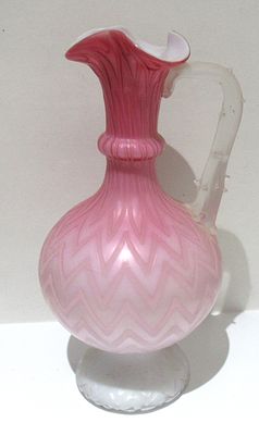 STUNNING VICTORIAN CASED GLASS VASE/EWER. APPLIED THORN HANDLE.