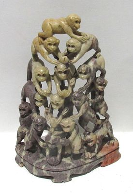 CARVED CHINESE SOAPSTONE MONKEY FIGURAL