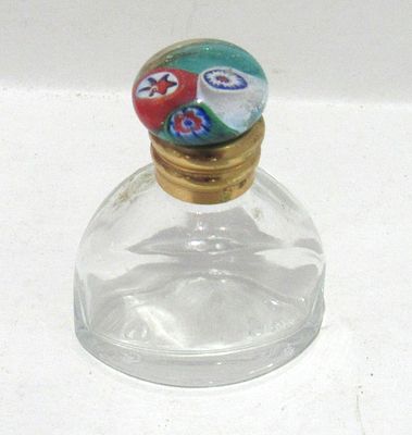 BUY=IT-NOW $20. GLASS SCENT BOTTLE WITH SCREW ON MURANO GLASS TOP.