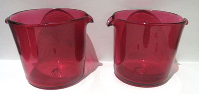 MATCHED PAIR GEORGIAN/VICTORIAN CRANBERRY GLASS WINE RINSERS.