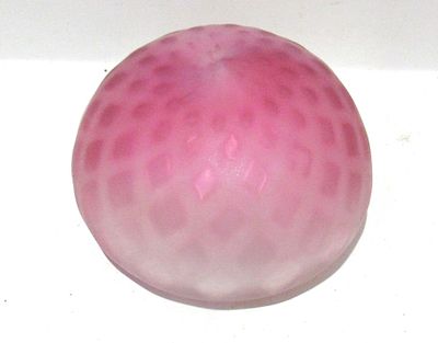 VICTORIAN DIAMOND QUILTED PINK SATIN GLASS PAPERWEIGHT.