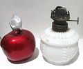 BUY=IT=NOW PRICE $20. ANTIQUE MINIATURE MILK GLASS OIL LAMP, NO CHIMNEY.Image - 2