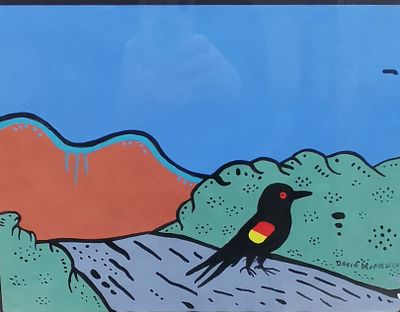 DAVID MORRISSEAU (ELDEST SON OF NORVAL MORRISSEAU) ACRYLIC ON PAPER.
IMAGE SIZE 9" HIGH X 12" WIDE.