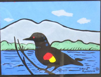 DAVID MORRISSEAU (ELDEST SON OF NORVAL MORRISSEAU) ACRYLIC ON PAPER.
IMAGE SIZE 9" HIGH X 12" WIDE.