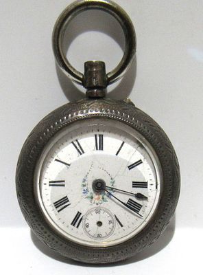 .900 SILVER OPEN FACE POCKET WATCH FOR PARTS/REPAIR..