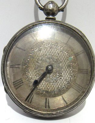 STERLING SILVER OPEN FACE POCKET WATCH. FOR REPAIR/PARTS. COMES WITH KEY.