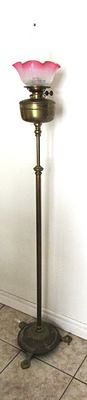 RARE FIND CRANBERRY GLASS VICTORIAN ADJUSTABLE FLOOR OIL LAMP. ADJUSTS FROM 61" TO 72" TO TOP 