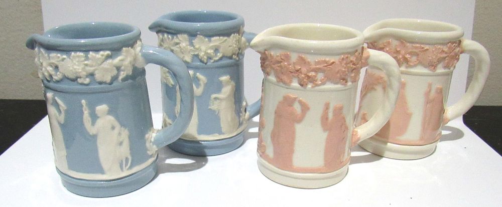 Lot 374: BUY-IT-NOW PRICE $25. GROUP OF 4 WEDGWOOD BARLASTON MINI CREAMERS. APPROX. 2" HIGH. EXC. CONDITION. NO CHIPS, CRACKS, REPAIRS.