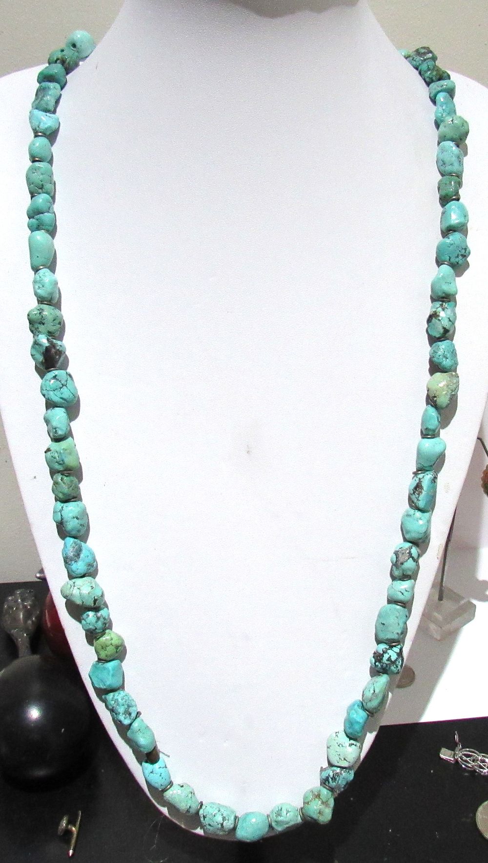 Lot 4: BUY-IT-NOW PRICE $25. ELEGANT TURQUOISE NECKLACE WITH BRASS SPACERS.