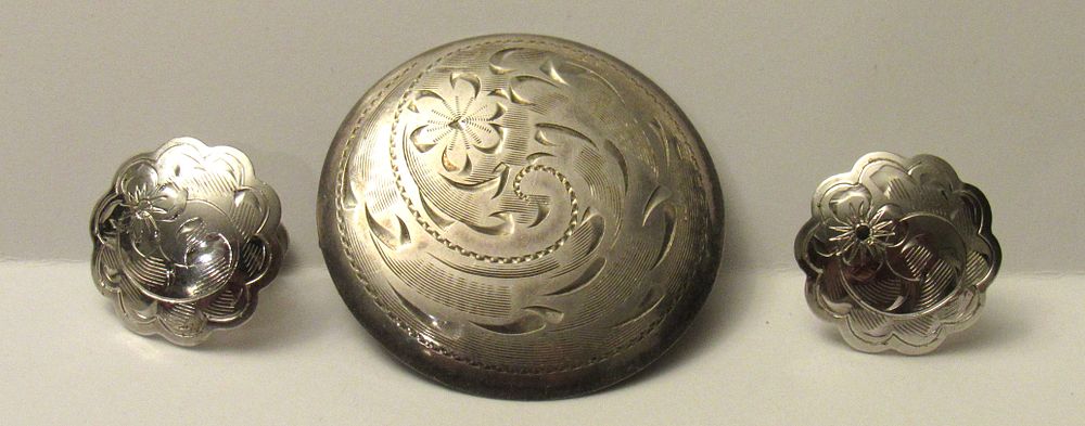 Lot 549: BUY-IT-NOW PRICE $45. BIRKS STERLING SILVER BROOCH & MATCHING EARRINGS.